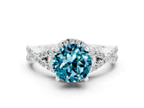 White gold Round Cut Blue Topaz Halo Twist Band Solitaire Prong Setting Ring