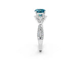 White gold Round Cut Blue Topaz Halo Twist Band Solitaire Prong Setting Ring_2
