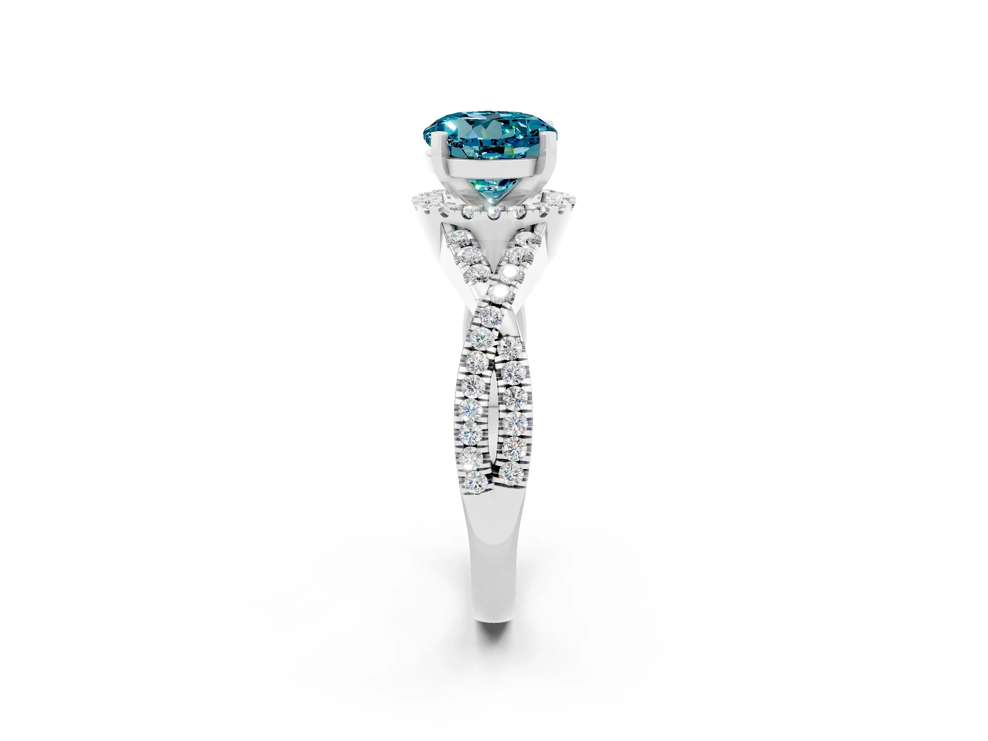 White gold Round Cut Blue Topaz Halo Twist Band Solitaire Prong Setting Ring_2