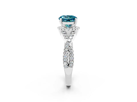White gold Round Cut Blue Topaz Halo Twist Band Solitaire Prong Setting Ring_2