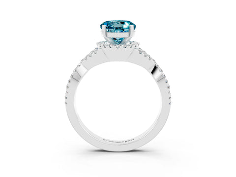 White gold Round Cut Blue Topaz Halo Twist Band Solitaire Prong Setting Ring_3