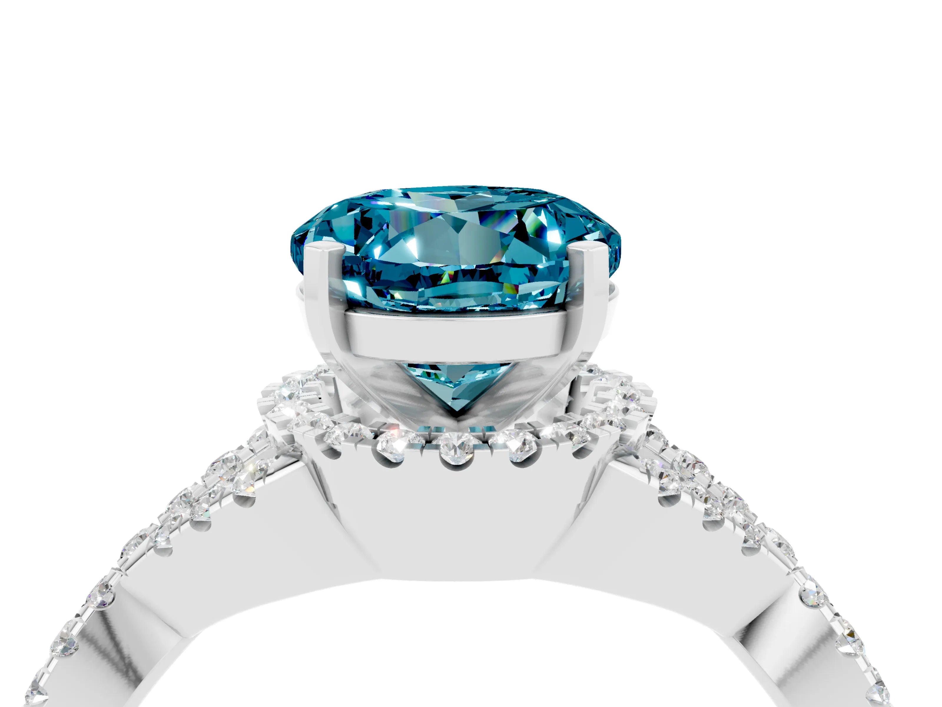 White gold Round Cut Blue Topaz Halo Twist Band Solitaire Prong Setting Ring_4