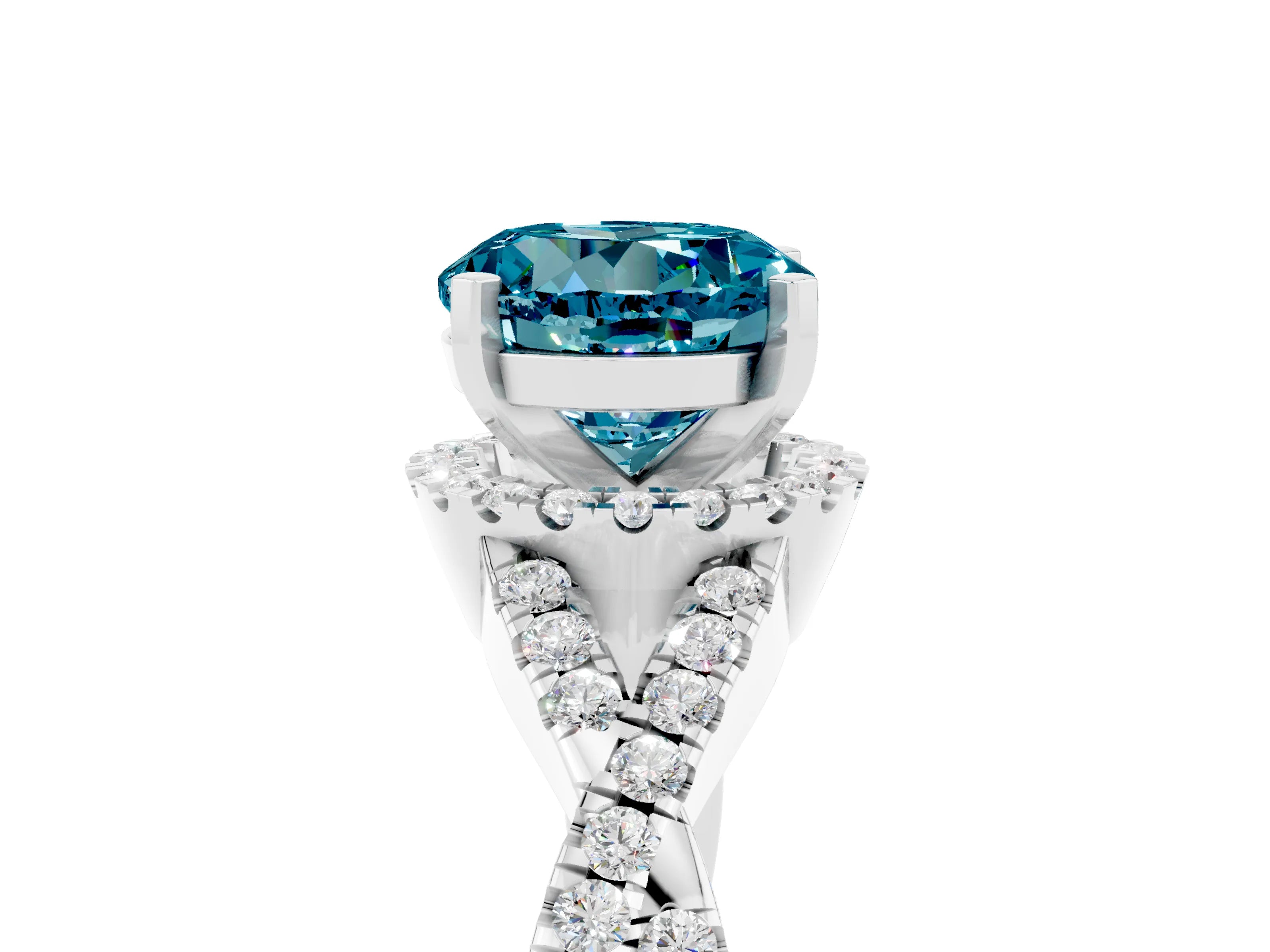 White gold Round Cut Blue Topaz Halo Twist Band Solitaire Prong Setting Ring_5