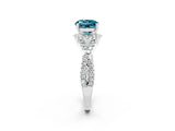 White gold Round Cut Blue Topaz  Halo Twist Band Solitaire Prong Setting Ring_50