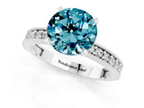 White gold Round Cut Blue Topaz Milgrain Pavé Engagement Ring with Four-Prong Setting_1
