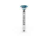 White gold Round Cut Blue Topaz Milgrain Pavé Engagement Ring with Four-Prong Setting_2