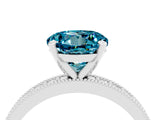 White gold Round Cut Blue Topaz Milgrain Pavé Engagement Ring with Four-Prong Setting_4