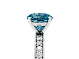 White gold Round Cut Blue Topaz Milgrain Pavé Engagement Ring with Four-Prong Setting_5