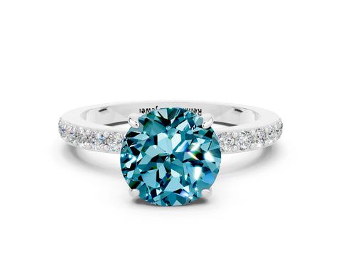 White gold Round Cut Blue Topaz Pavé Engagement Ring with Round  Accents and Prong Setting_24