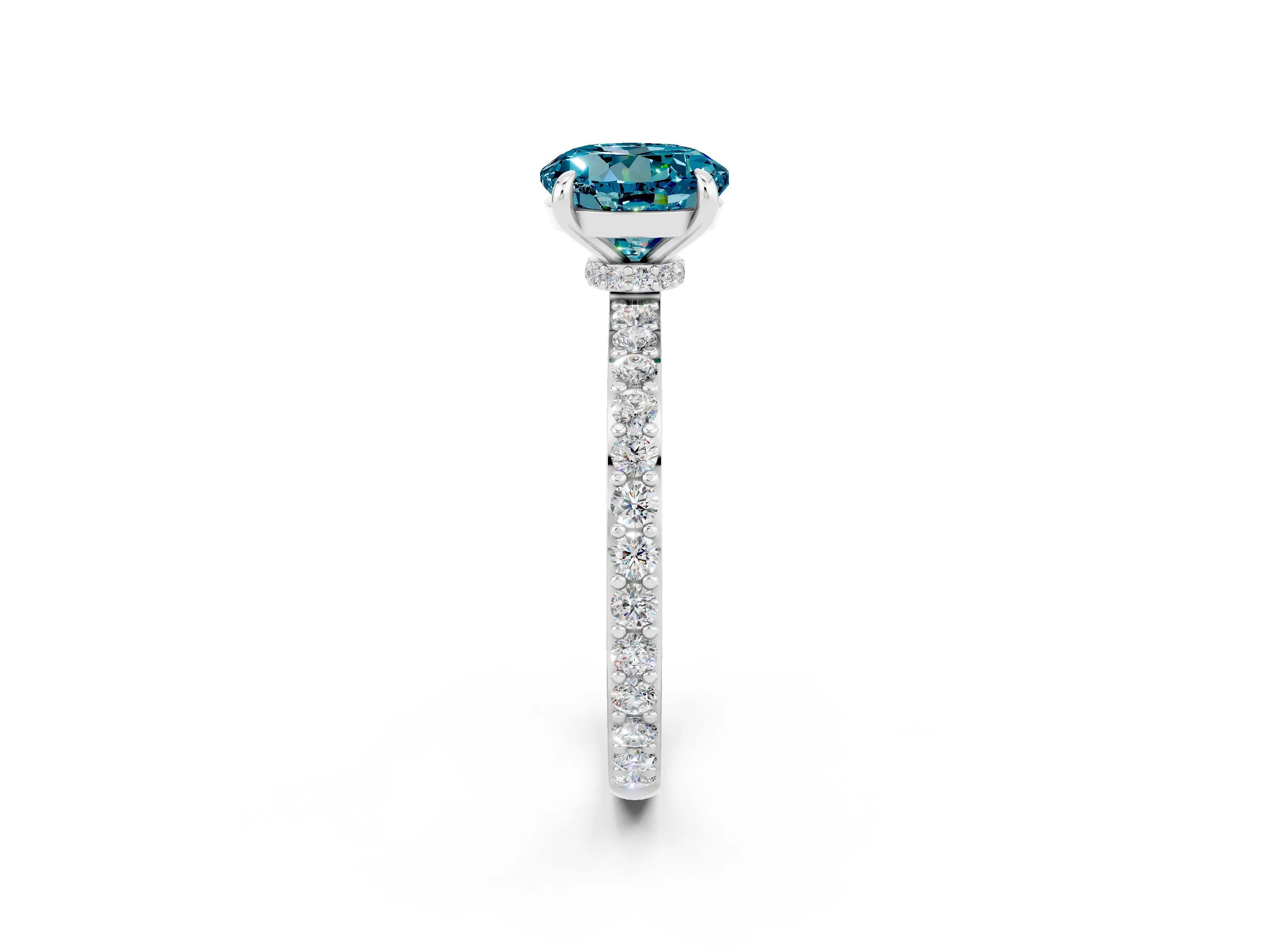 White gold Round Cut Blue Topaz Pavé Engagement Ring with Round  Accents and Prong Setting_26