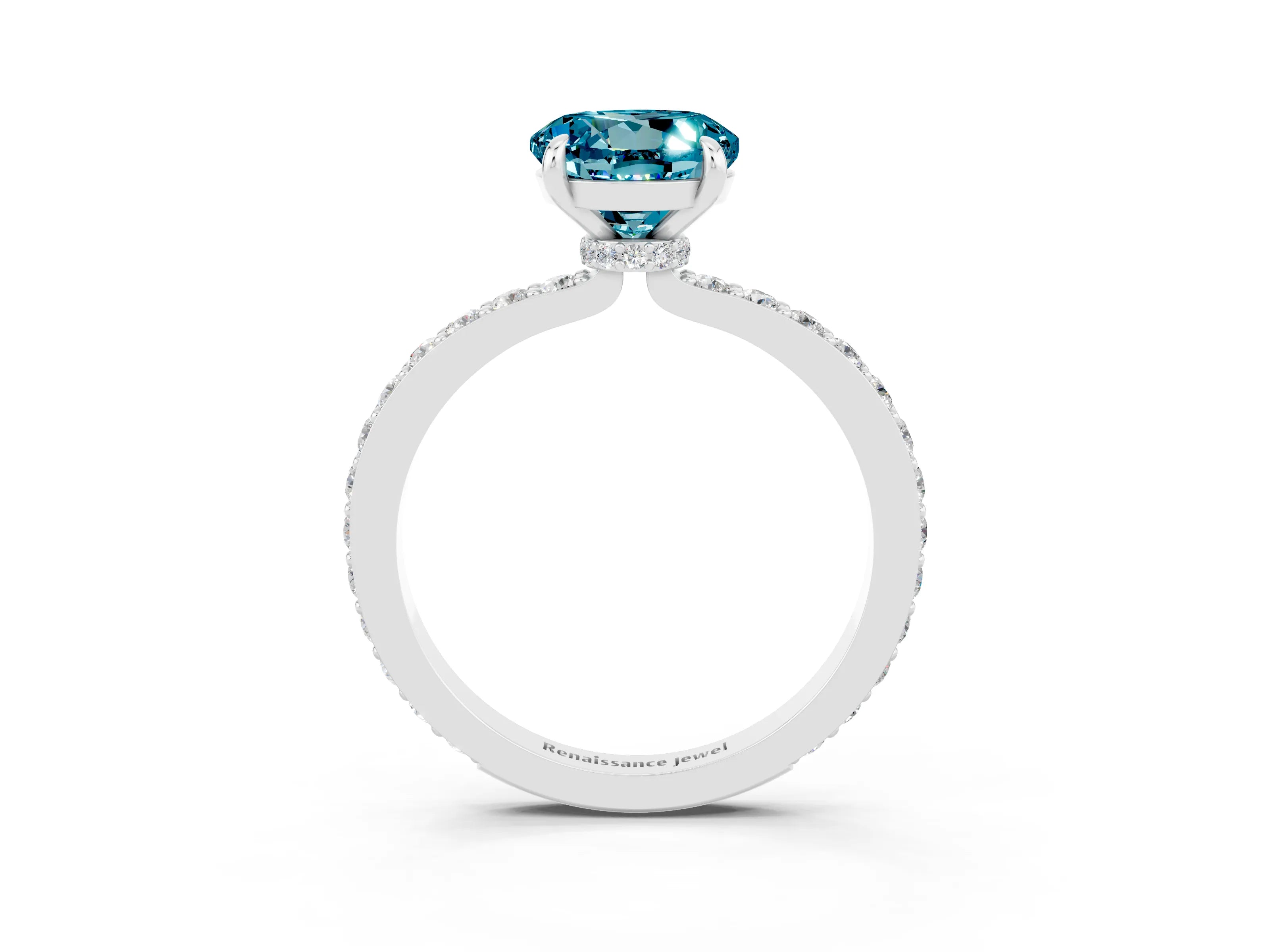 White gold Round Cut Blue Topaz Pavé Engagement Ring with Round  Accents and Prong Setting_27