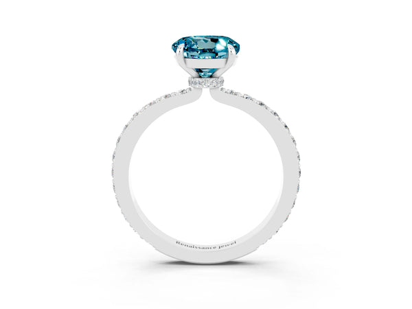 White gold Round Cut Blue Topaz Pavé Engagement Ring with Round  Accents and Prong Setting