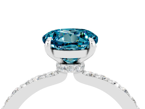 White gold Round Cut Blue Topaz Pavé Engagement Ring with Round  Accents and Prong Setting_28