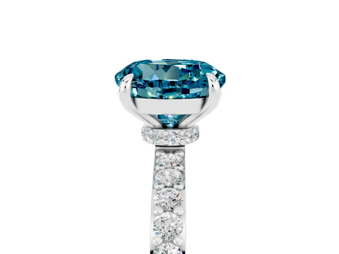 White gold Round Cut Blue Topaz Pavé Engagement Ring with Round  Accents and Prong Setting_29