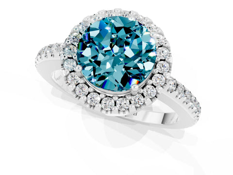 White gold Round Cut Blue Topaz Pavé Halo Ring with Four-Prong Setting_13