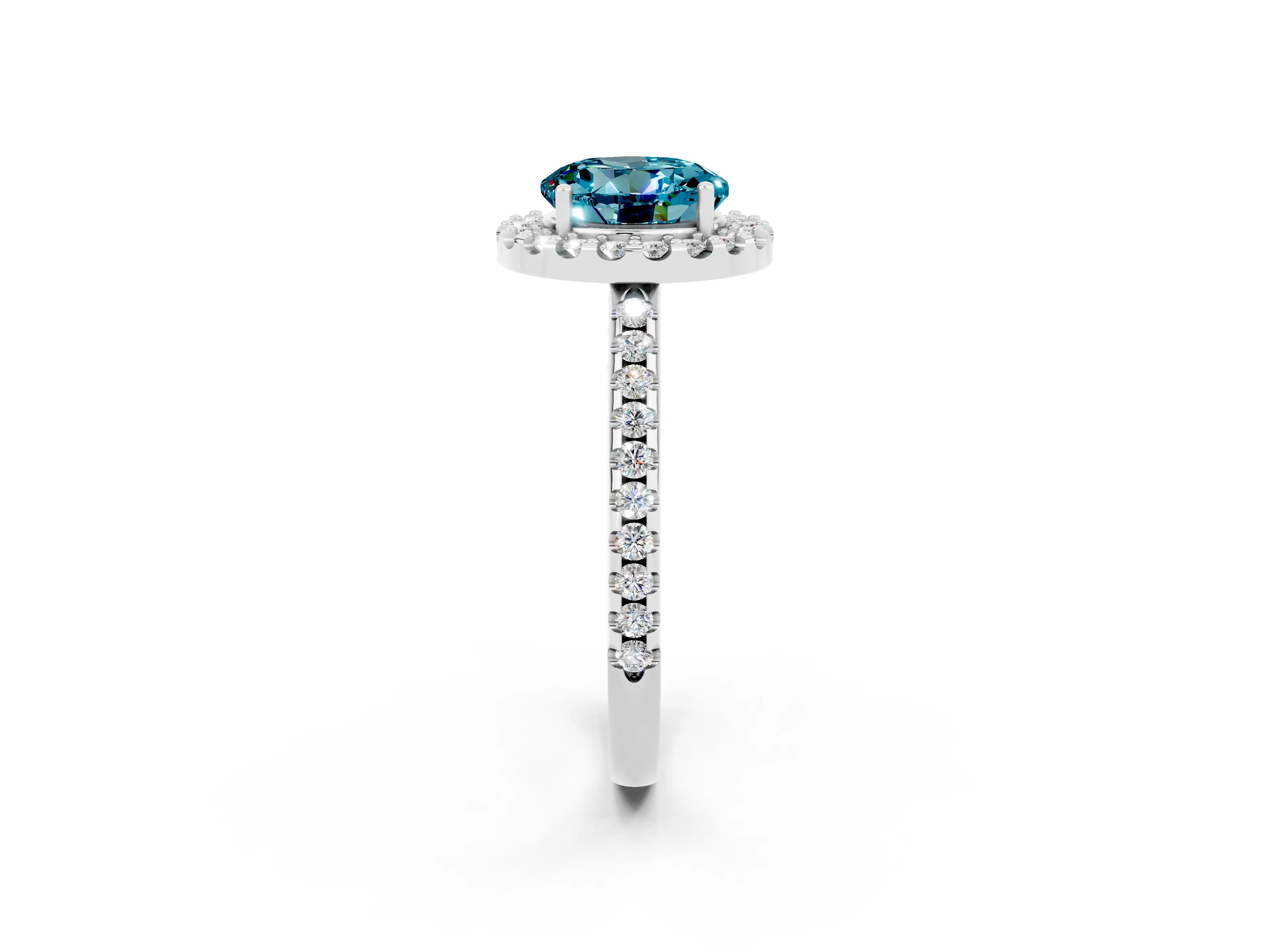 White gold Round Cut Blue Topaz Pavé Halo Ring with Four-Prong Setting_14