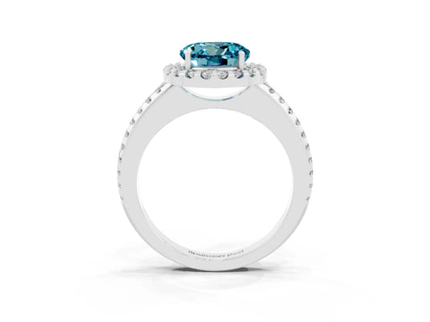 White gold Round Cut Blue Topaz Pavé Halo Ring with Four-Prong Setting_15