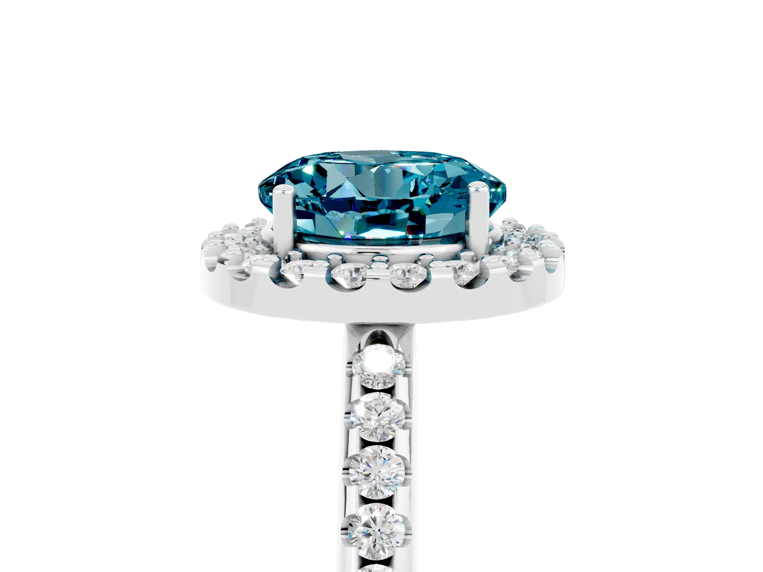 White gold Round Cut Blue Topaz Pavé Halo Ring with Four-Prong Setting_17