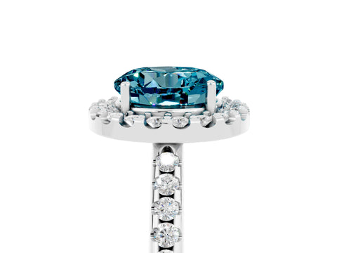 White gold Round Cut Blue Topaz Pavé Halo Ring with Four-Prong Setting_17