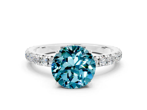 White gold Round Cut Blue Topaz Pavé Solitaire Engagement Ring with Four-Prong Setting_12