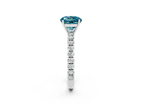 White gold Round Cut Blue Topaz Pavé Solitaire Engagement Ring with Four-Prong Setting