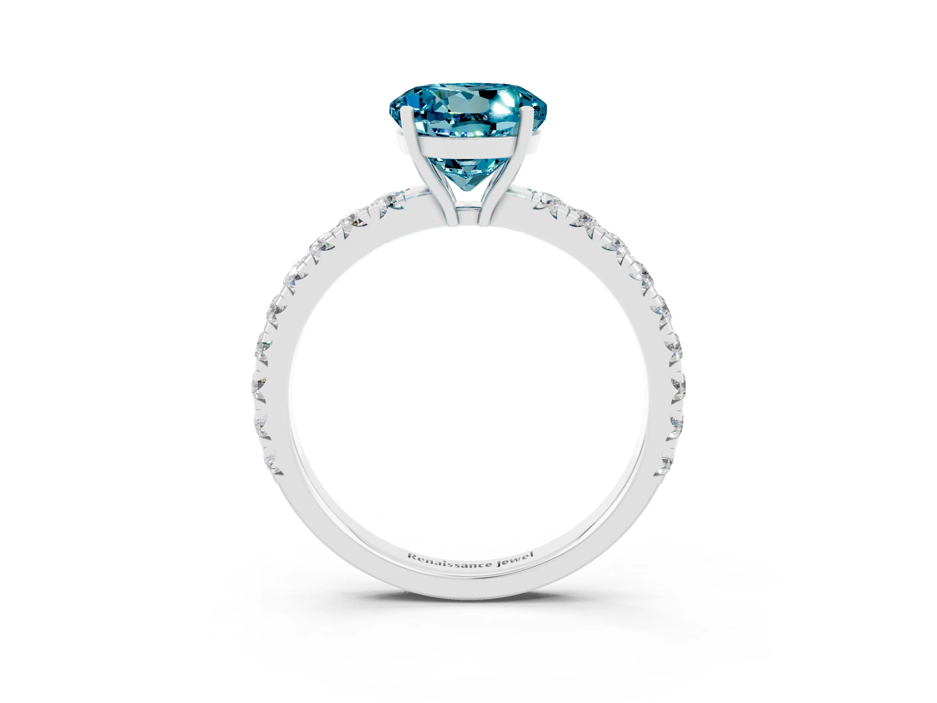 White gold Round Cut Blue Topaz Pavé Solitaire Engagement Ring with Four-Prong Setting_15