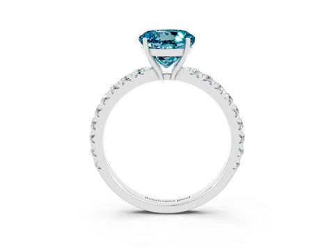 White gold Round Cut Blue Topaz Pavé Solitaire Engagement Ring with Four-Prong Setting_15