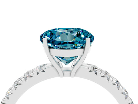 White gold Round Cut Blue Topaz Pavé Solitaire Engagement Ring with Four-Prong Setting_16