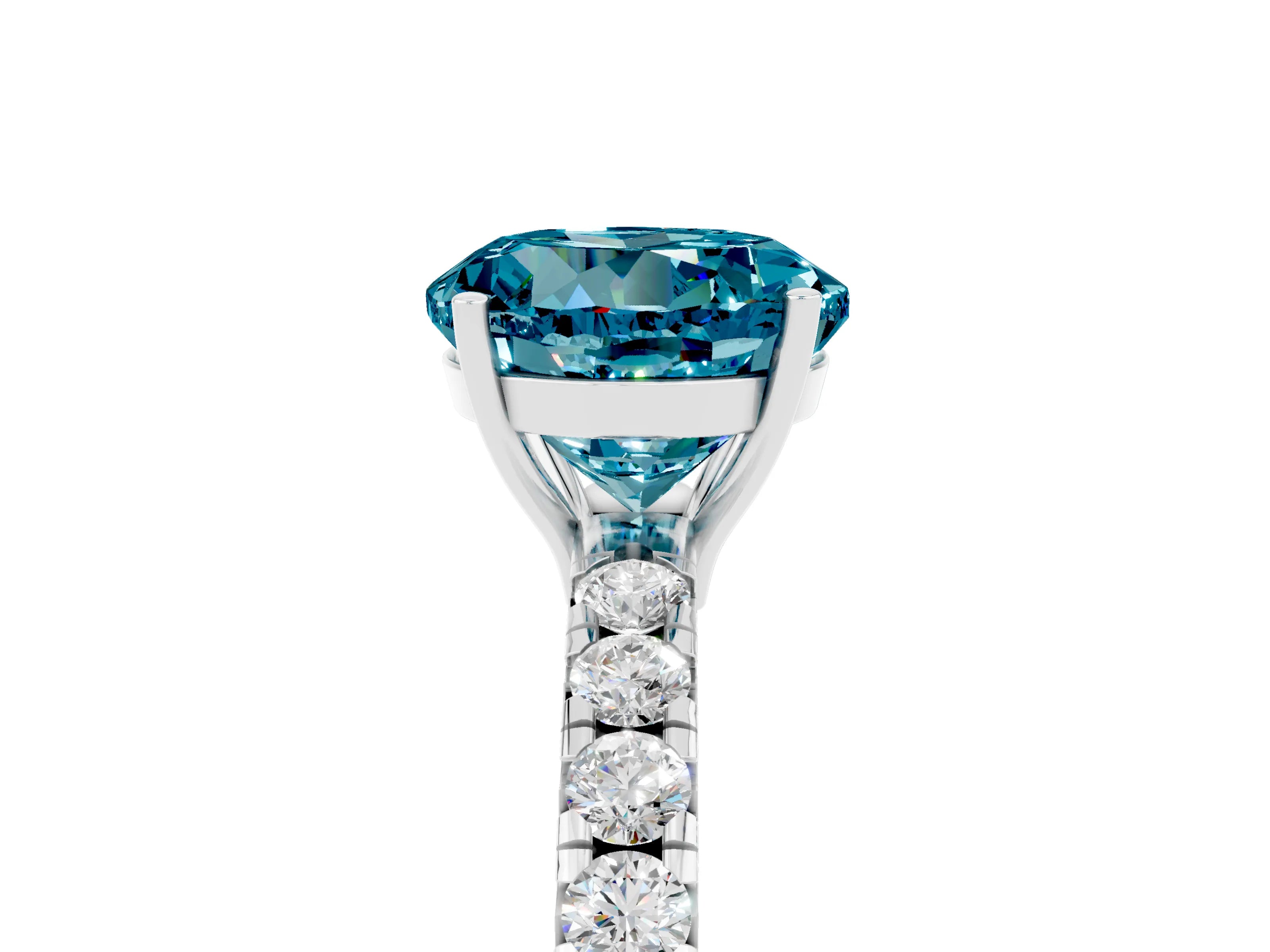 White gold Round Cut Blue Topaz Pavé Solitaire Engagement Ring with Four-Prong Setting_17
