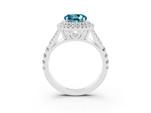 White gold Round Cut Blue Topaz Pavé Split Shank Double Halo Engagement Ring_3