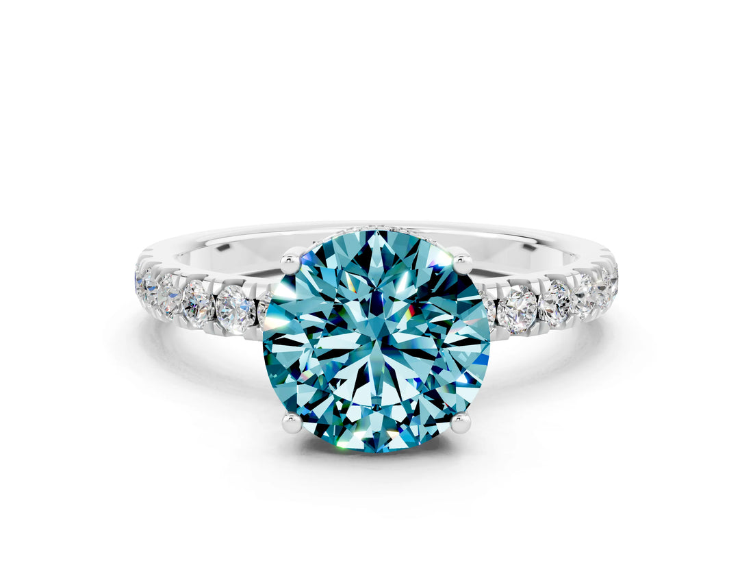 White gold Round Cut Blue Topaz Pave Band Solitaire Ring with Four-Prong Setting_36