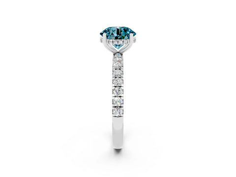 White gold Round Cut Blue Topaz Pave Band Solitaire Ring with Four-Prong Setting_38