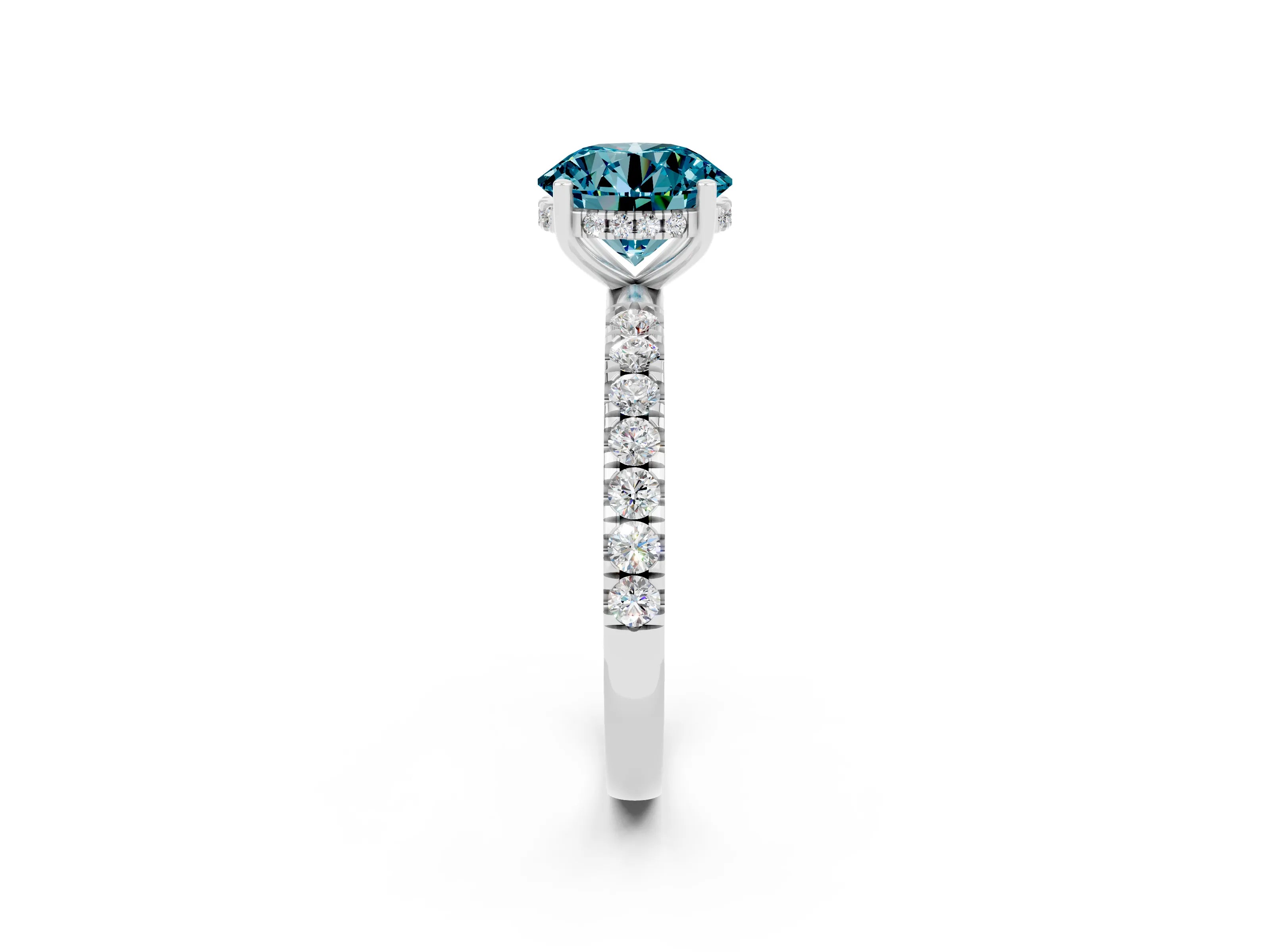 White gold Round Cut Blue Topaz Pave Band Solitaire Ring with Four-Prong Setting_38