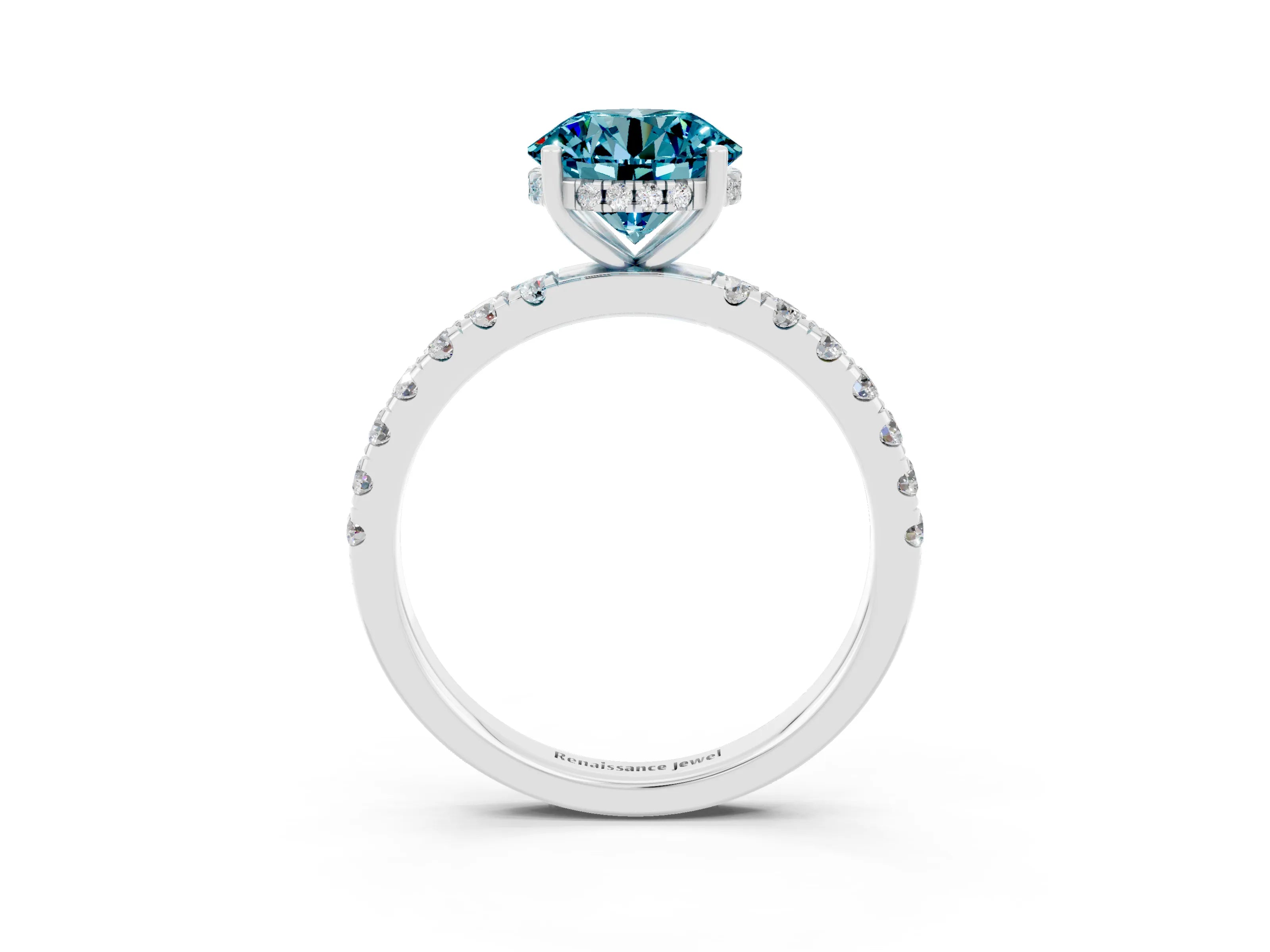 White gold Round Cut Blue Topaz Pave Band Solitaire Ring with Four-Prong Setting_39