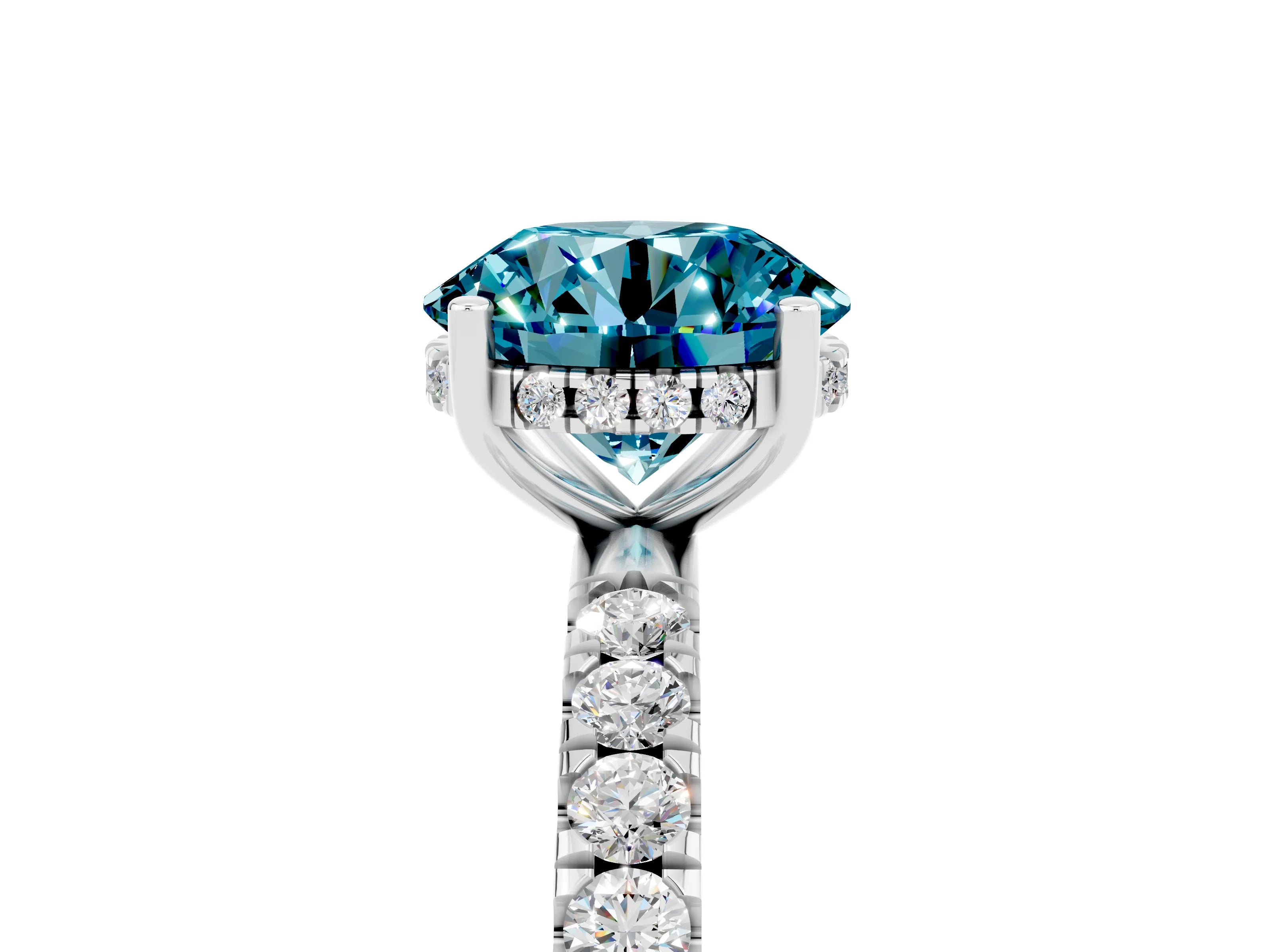 White gold Round Cut Blue Topaz Pave Band Solitaire Ring with Four-Prong Setting_41