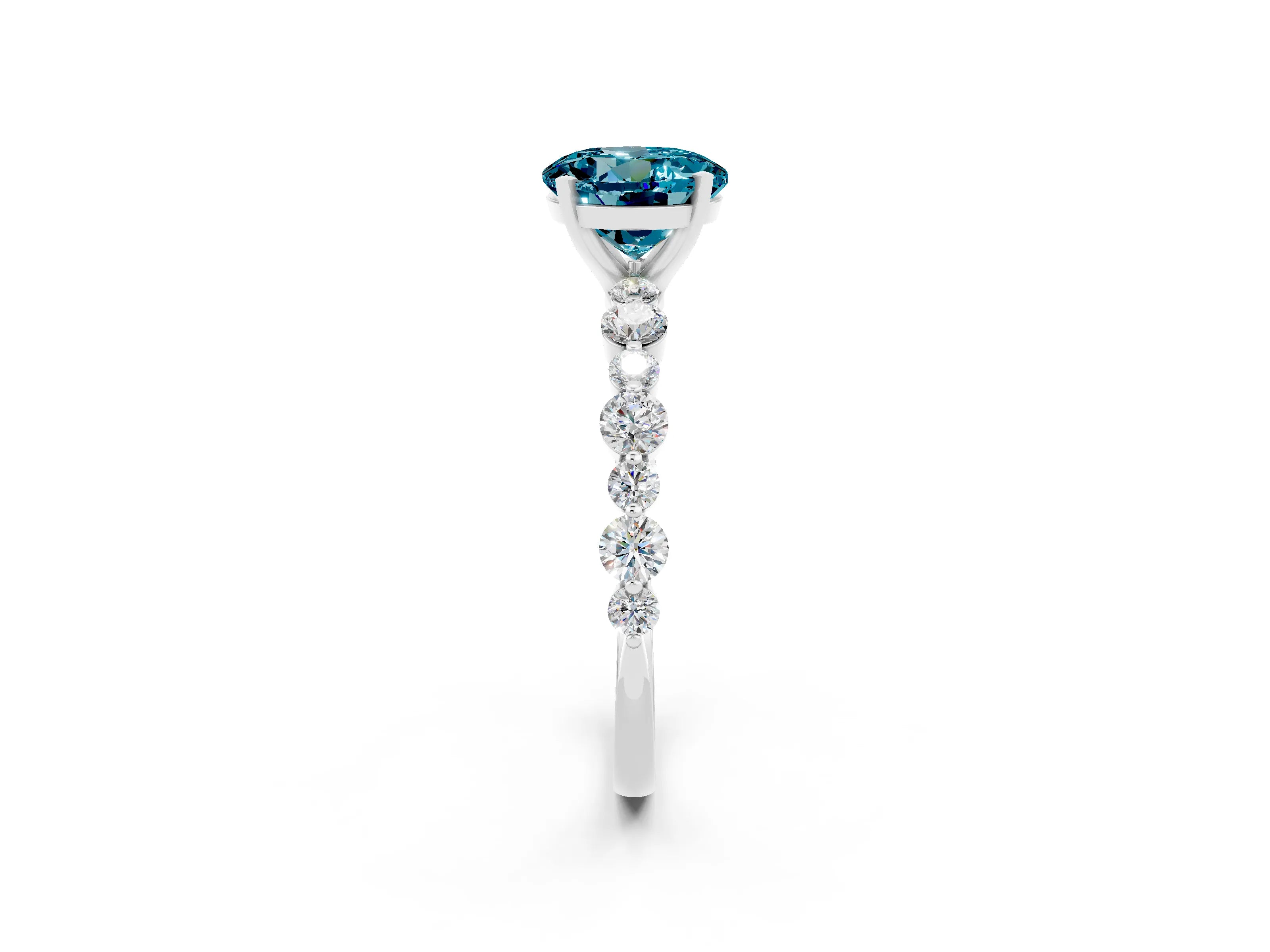 White gold Round Cut Blue Topaz Prong Set Engagement Ring with Pavé Band_2