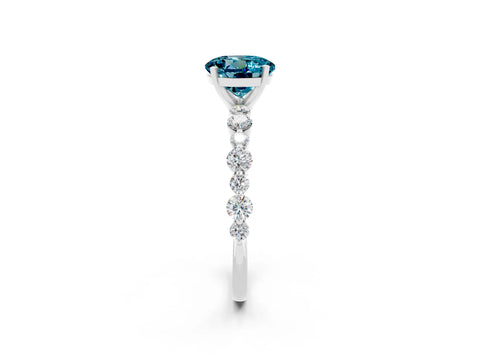 White gold Round Cut Blue Topaz Prong Set Engagement Ring with Pavé Band_2