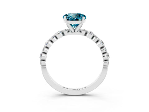 White gold Round Cut Blue Topaz Prong Set Engagement Ring with Pavé Band_3
