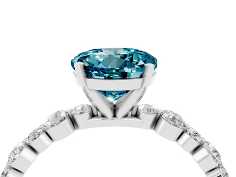 White gold Round Cut Blue Topaz Prong Set Engagement Ring with Pavé Band_4