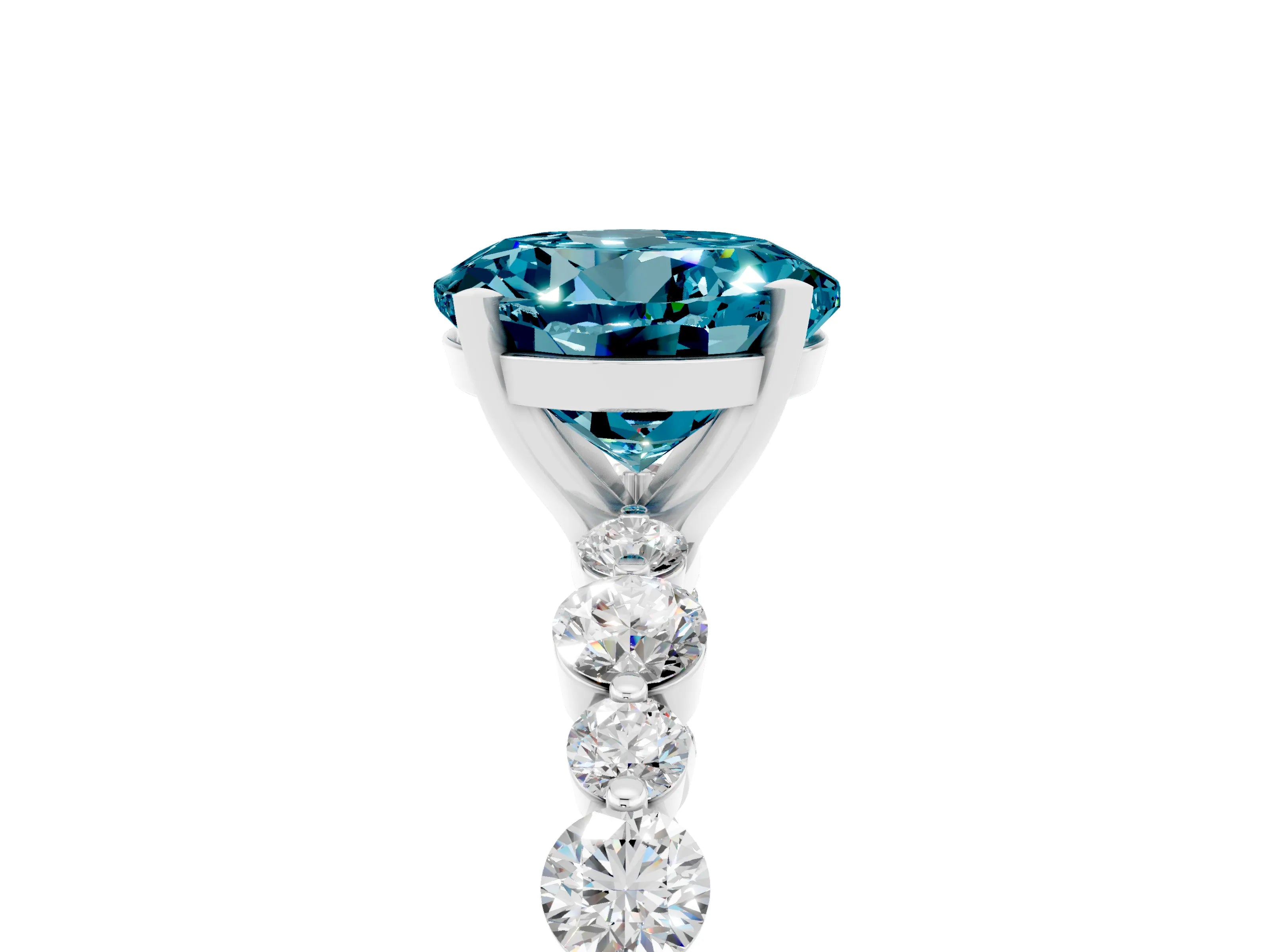 White gold Round Cut Blue Topaz Prong Set Engagement Ring with Pavé Band_5