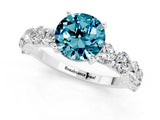White gold Round Cut Blue Topaz Prong Setting with Side Stones on a Pave Band_1
