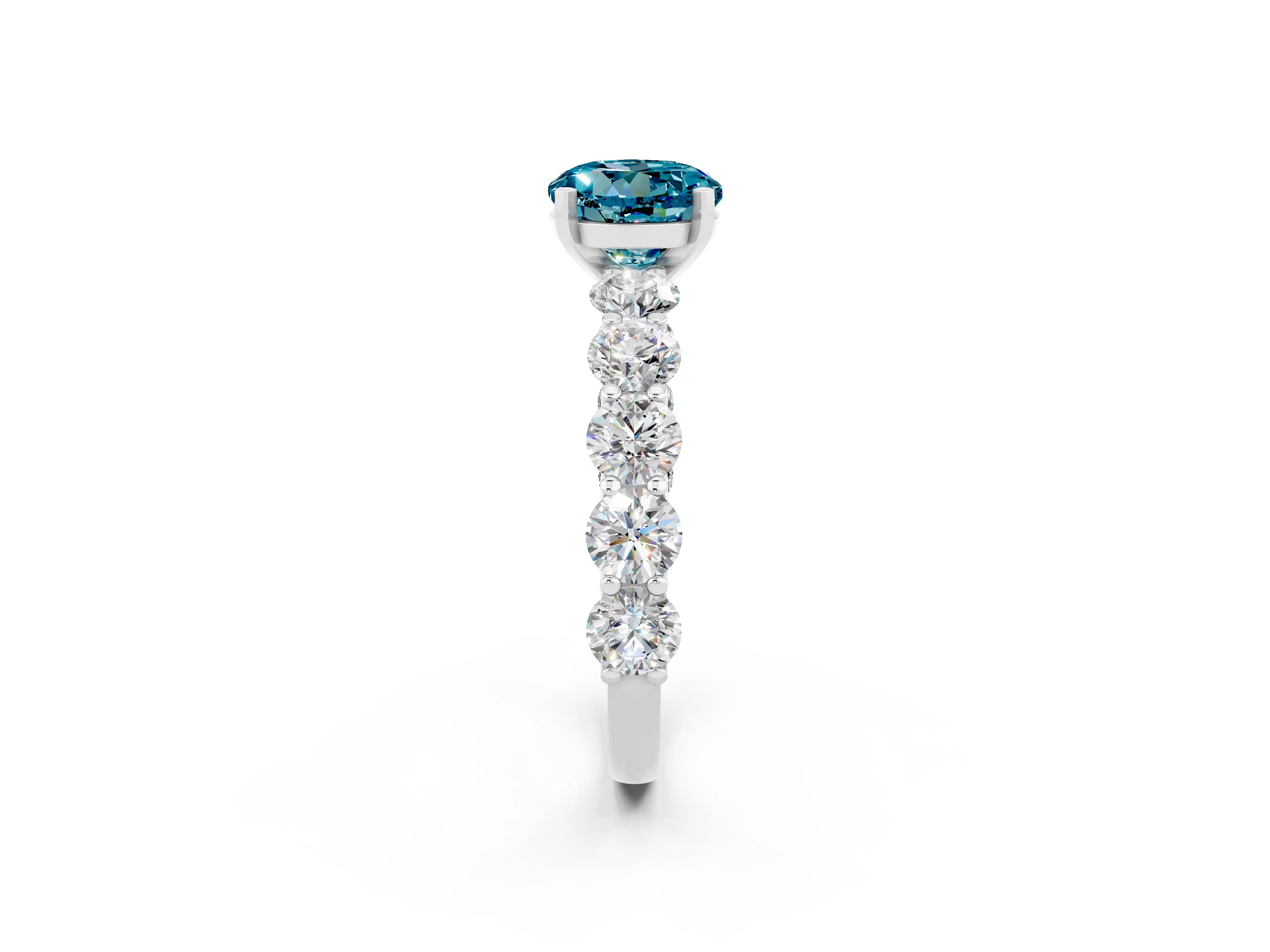 White gold Round Cut Blue Topaz Prong Setting with Side Stones on a Pave Band_2