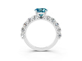 White gold Round Cut Blue Topaz Prong Setting with Side Stones on a Pave Band_3