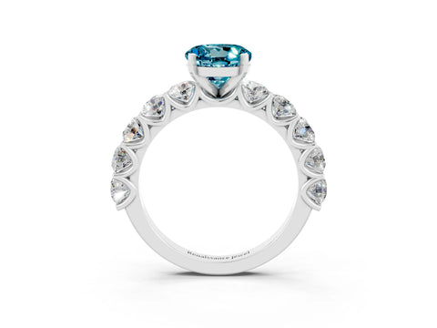 White gold Round Cut Blue Topaz Prong Setting with Side Stones on a Pave Band_3