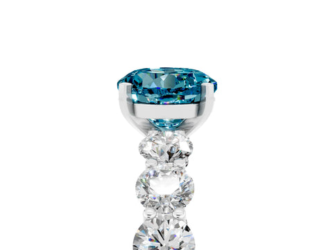 White gold Round Cut Blue Topaz Prong Setting with Side Stones on a Pave Band_5
