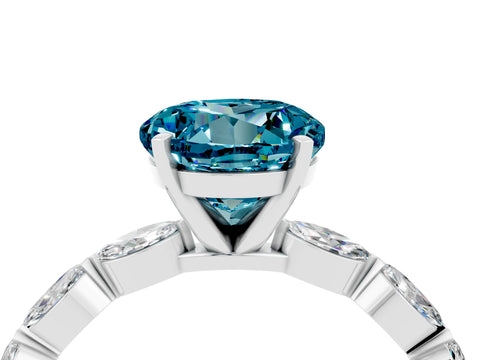 White gold Round Cut Blue Topaz Ring with Marquise Side Stones and Prong Setting_4