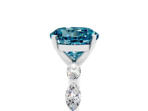 White gold Round Cut Blue Topaz Ring with Marquise Side Stones and Prong Setting_5
