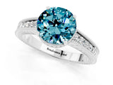 White gold Round Cut Blue Topaz Ring with Milgrain Pavé Band and Four-Prong Setting_13