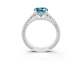 White gold Round Cut Blue Topaz Ring with Milgrain Pavé Band and Four-Prong Setting_15