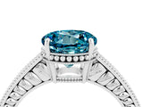White gold Round Cut Blue Topaz Ring with Milgrain Pavé Band and Four-Prong Setting_16